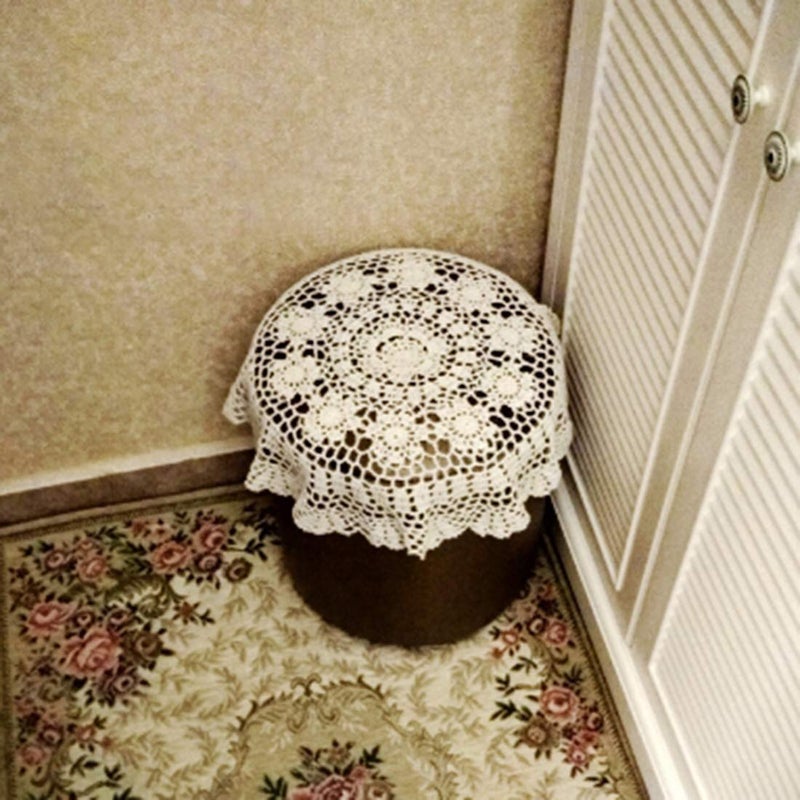 Damanni Beige Cotton Handmade Crochet Lace Tablecloth Doilies Table Overlay,Round,23 Inch,2PC - Image 4